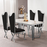 Modern Upholstered Dining Chairs Set of 2 High Back Side Chair Stainless Steel Legs Black & Silver