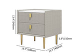 Modern Nightstand with 2 Drawers PU Leather Nightstand with Glod Legs Light Gray