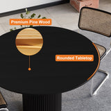 Japandi Round Small Dining Table for 2 Person Natural Wood Tabletop Black