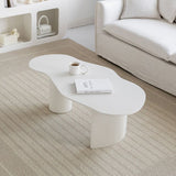 Japandi Funky Wood Coffee Table with Abstract Cloud Shaped White