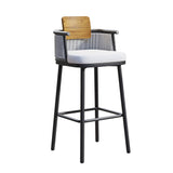 2 Pieces Outdoor Patio Teak & Aluminum 41" Bar Stools Set with Backs White & Black