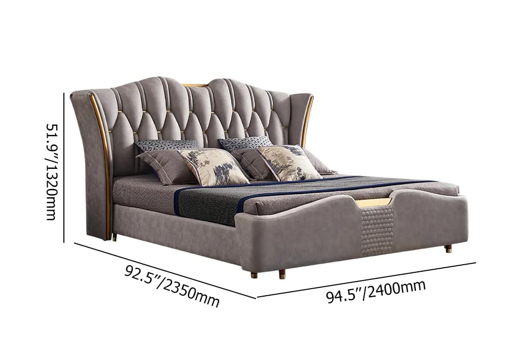 Modern Upholstered Tufted Bed with Wingback Headboard Light Gray