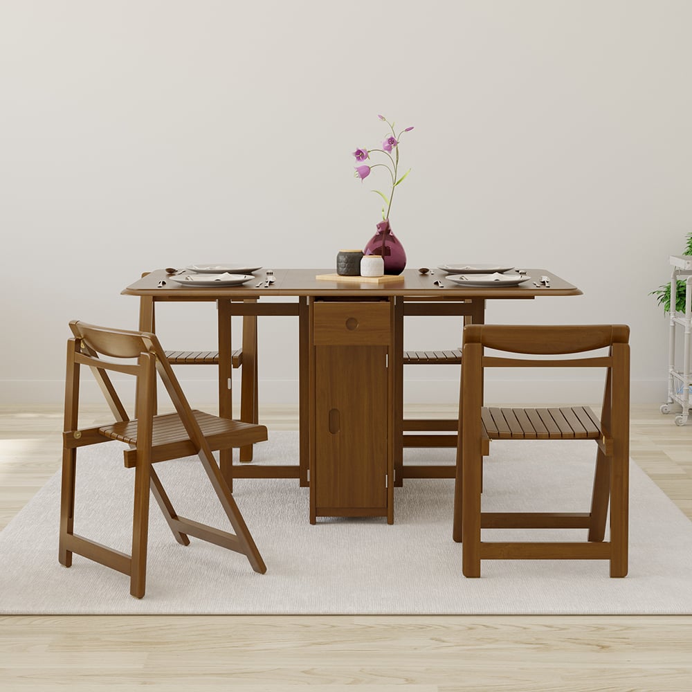 Modern Solid Wood Folding 5 Piece Dining Table Set for 4 Walnut