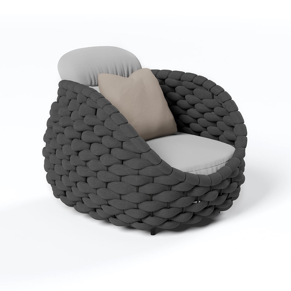 Tatta Modern Outdoor Swivel Chair 360 Degree Rotatable Gray Woven Rope Armchair Sofa Gray & Black