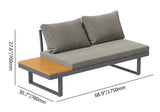 4 Pieces Aluminum Wood Outdoor Sectional Sofa Set for 5 Person with Dining Table in Gray Natural & Gray