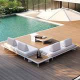 5 Pieces Modern L Shape Outdoor Sectional Sofa Set with Coffee Table in White & Brown White & Brown