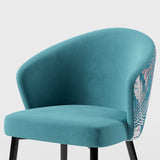 Upholstered Velvet Dining Chair Curved Back Modern Arm Chair Greenish Blue