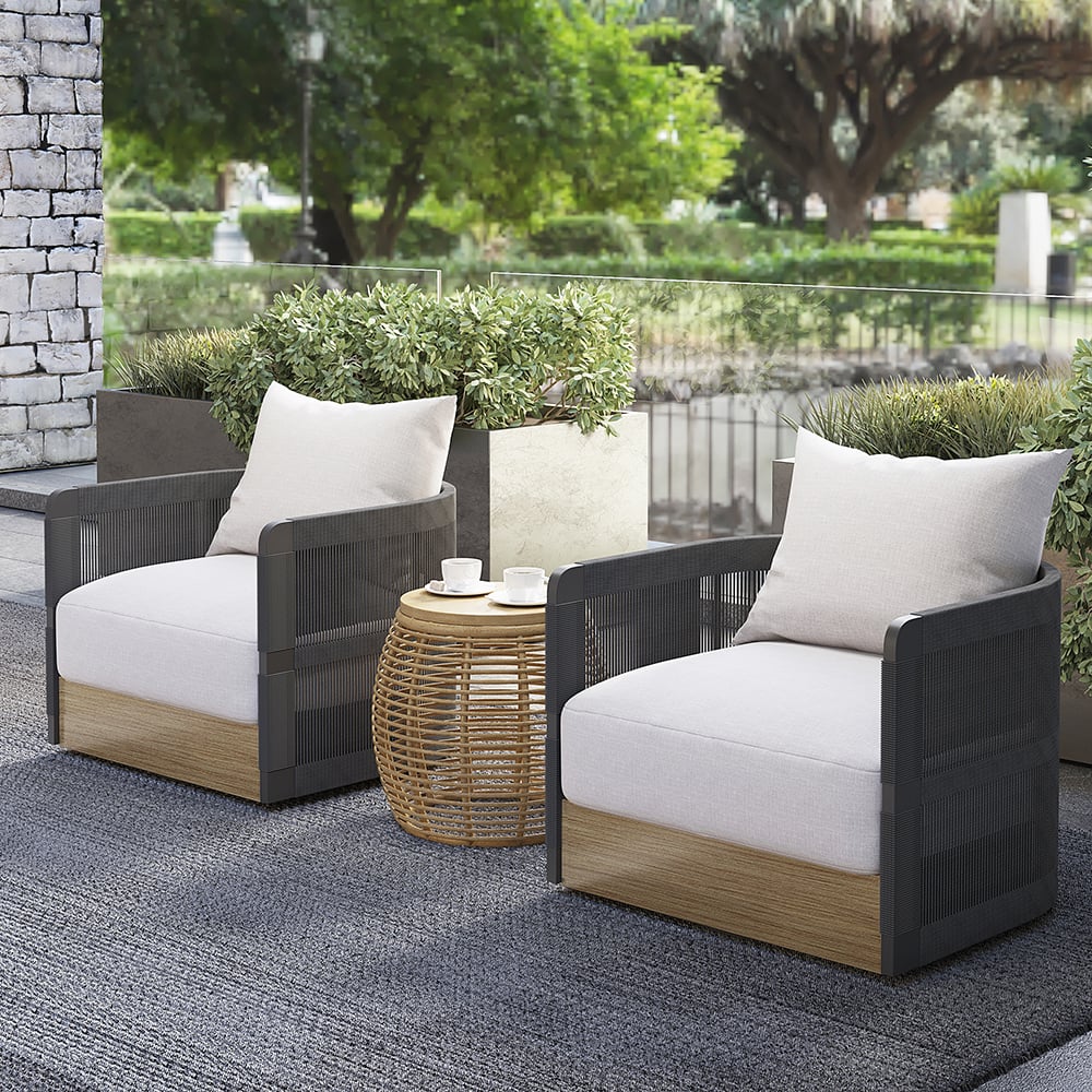 White Black Woven Rope Outdoor Swivel Chair Sofa 360 Degree Rotatable Coastal Patio Armchair Black