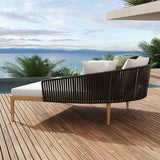 Modern Style Rattan Outdoor Daybed with Cushion Pillow in White White & Coffee