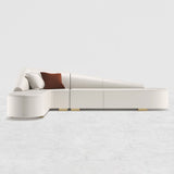 Modern L-Shaped Corner Sectional Sofa for Living Room Faux Leather Upholstery White