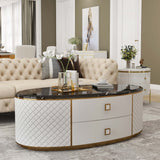 Orand White Oval Sintered Stone Top Coffee Table with 2 Drawers White & Black