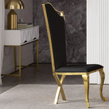 Modern Upholstered Dining Chairs Set of 2 High Back Side Chair Stainless Steel Legs Black & Gold