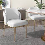 Linenic Modern Dining Chair Modern Cotton&Linen Upholstered Side Chair in Gold White