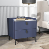 Modern Luxury 2 Drawers Bedroom Nightstand Sintered Stone Bedside Table Deep Blue