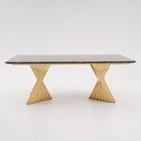 Espresso Modern Dining Table with Marble Top & Gold Stainless Steel Pedestal Rectangle 70.9"L x 35.4"W x 29.5"H