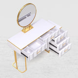 Modern White Extendable Makeup Vanity 5 Drawers Dressing Table Set with Stool and Mirror White