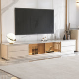 TV Stand Sintered Stone Top 4-Drawer Glass Doors Media Console in Small White