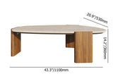 Modern Geometric Beige Outdoor Patio Travertine Coffee Table with Wood Stand in Walnut Walnut