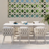 7 Pieces Aluminum Outdoor Dining Set with Extendable Marble Top Table and Woven Armchair White