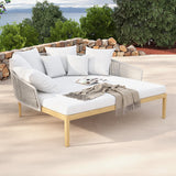 Modern Style Rattan Outdoor Daybed with Cushion Pillow in White White & Gray