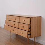 Rustic Bedroom Dresser with 9 Drawers Wooden Chest of Drawers with Gold Knobs Cherry