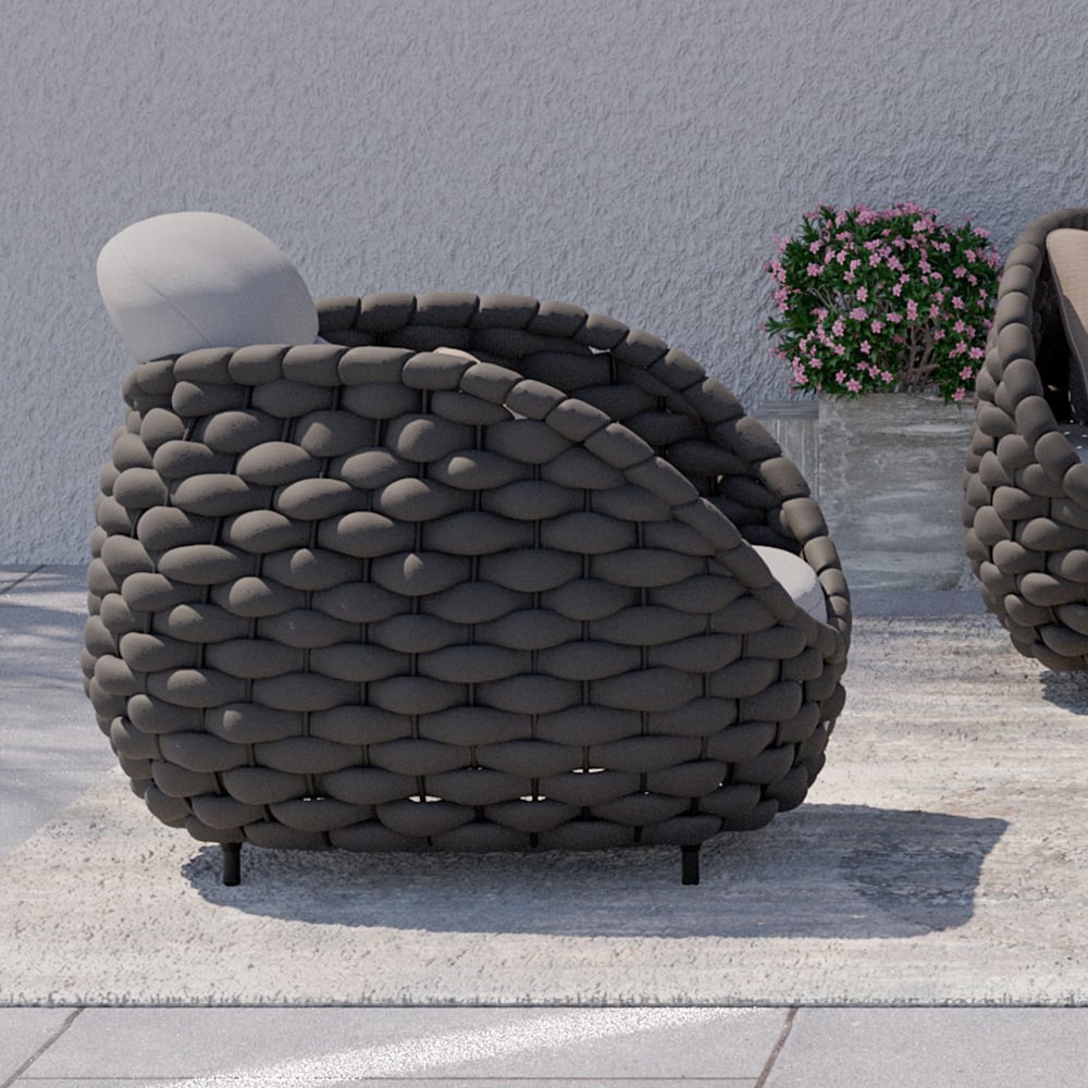 Tatta Modern Outdoor Swivel Chair 360 Degree Rotatable Gray Woven Rope Armchair Sofa Gray & Black