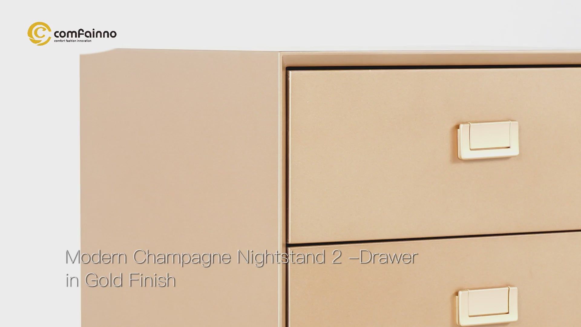 Modern Nightstand 2-Drawer Bedside Table in Gold Finish Champagne