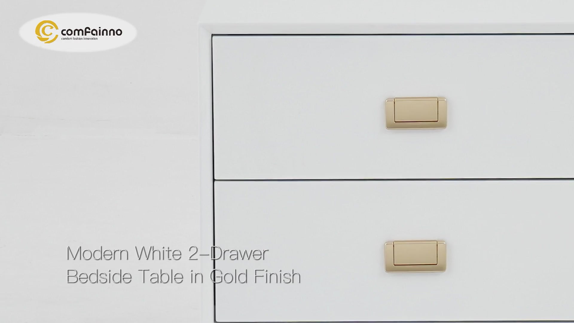 Modern Nightstand 2-Drawer Bedside Table in Gold Finish White