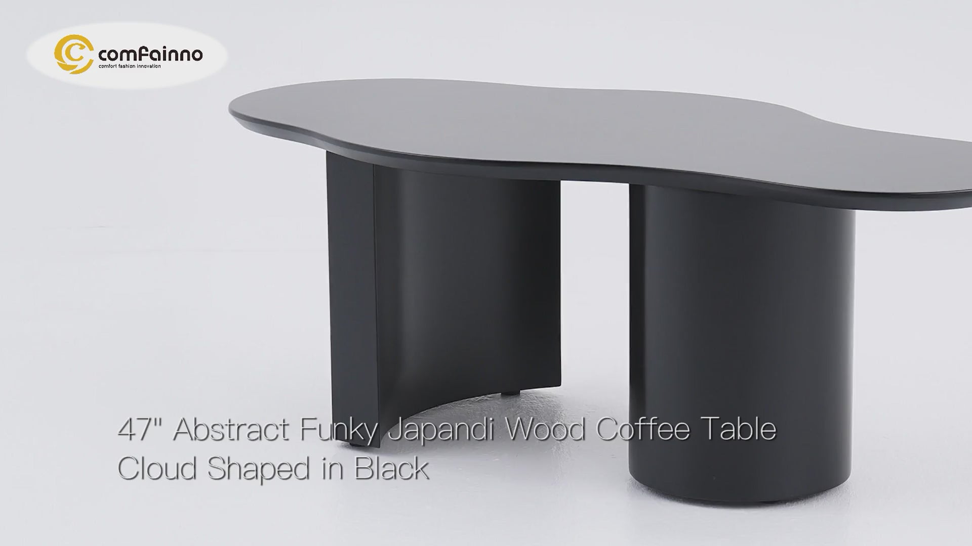 Japandi Funky Wood Coffee Table with Abstract Cloud Shaped Black