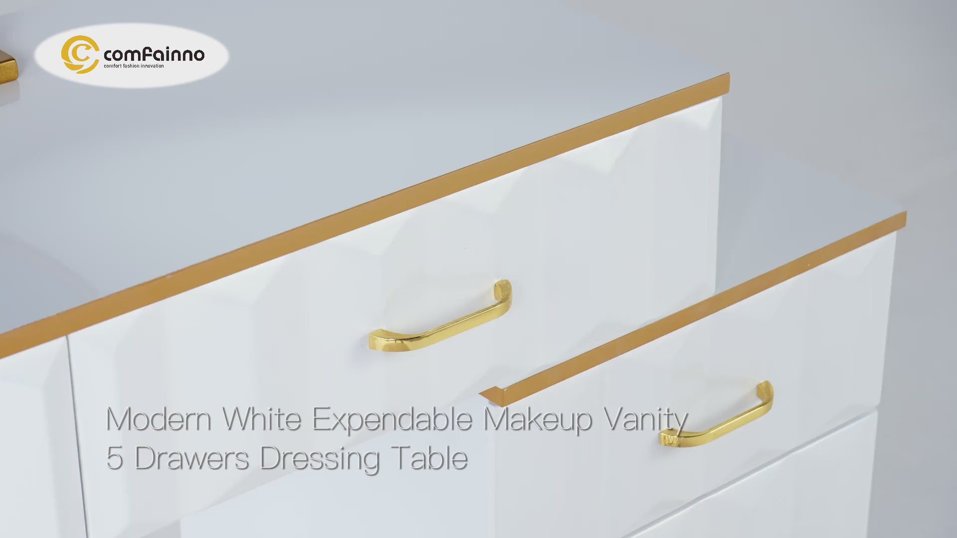 Modern White Extendable Makeup Vanity 5 Drawers Dressing Table Set with Stool and Mirror White