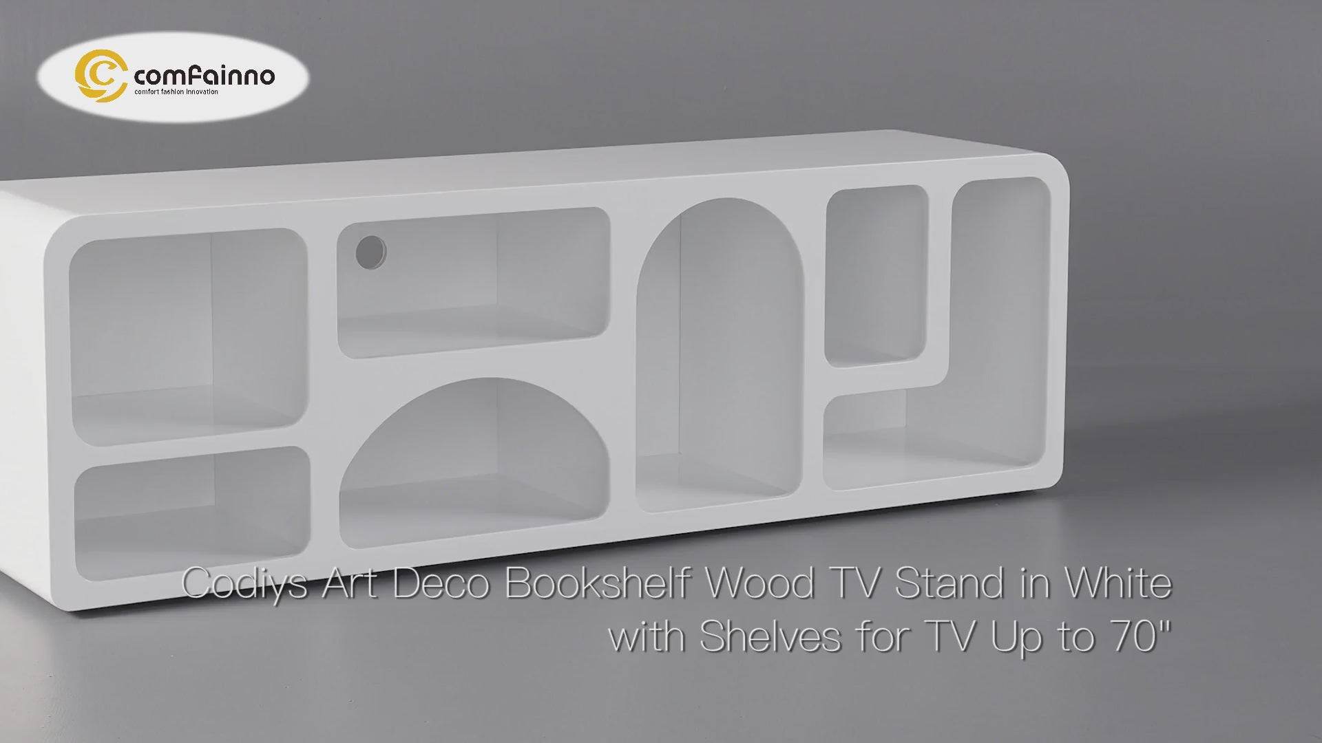 Codiys Art Deco Bookshelf Wood TV Stand in Black with Shelves for TV Up to 70" White