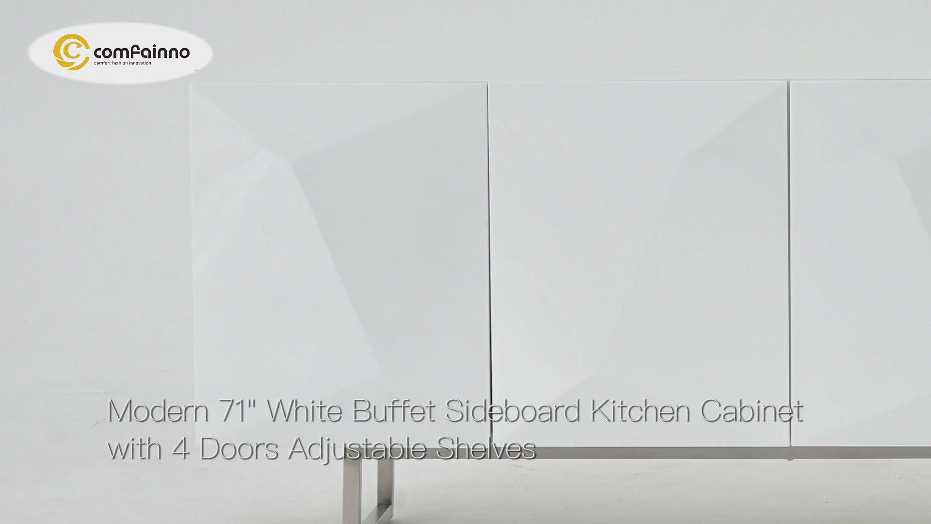 Modern Buffet Sideboard Kitchen Cabinet with 4 Doors Adjustable Shelves White