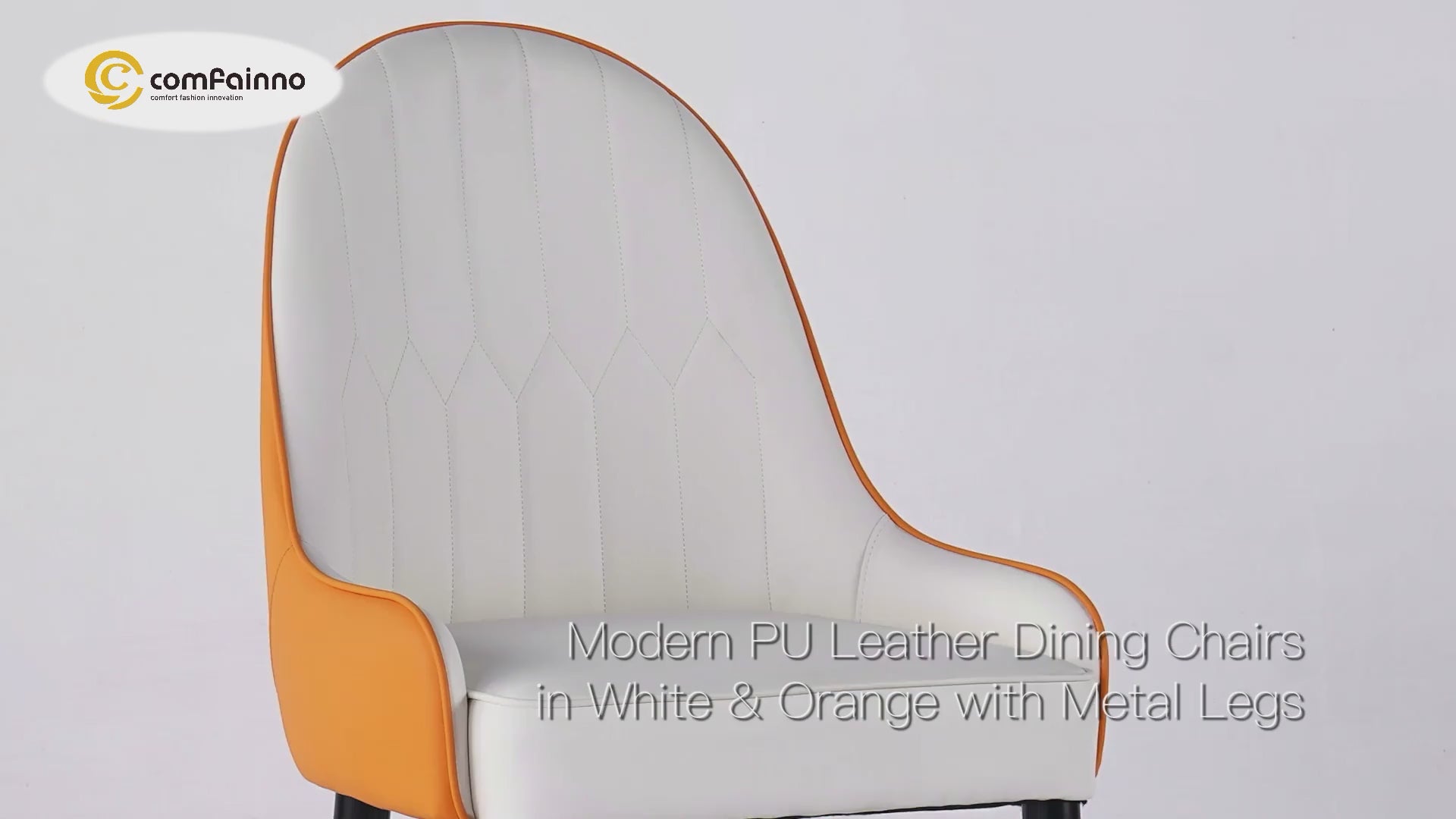 Modern PU Leather (Set of 2) Dining Chairs with Metal Legs White & Orange