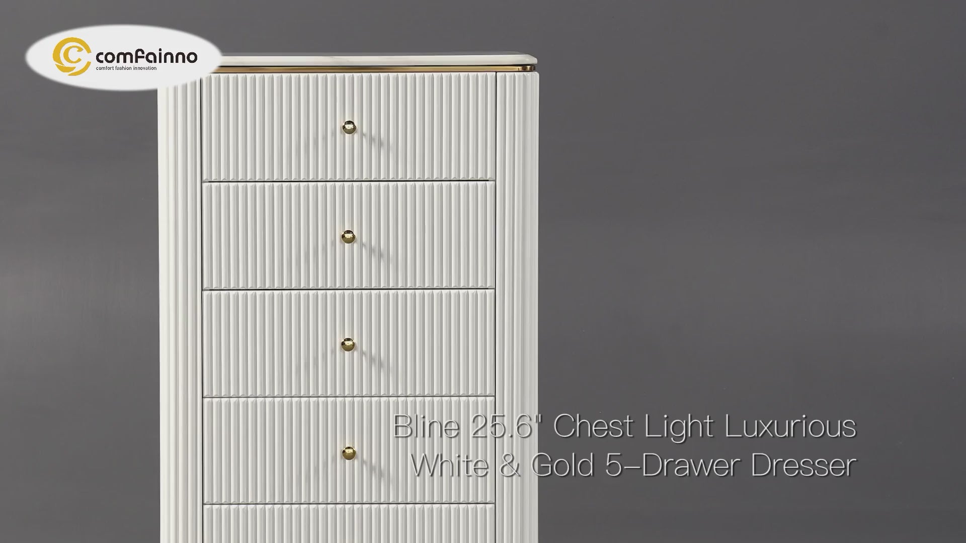 Bline Chest Light Luxurious White & Gold 4-Drawer Dresser White