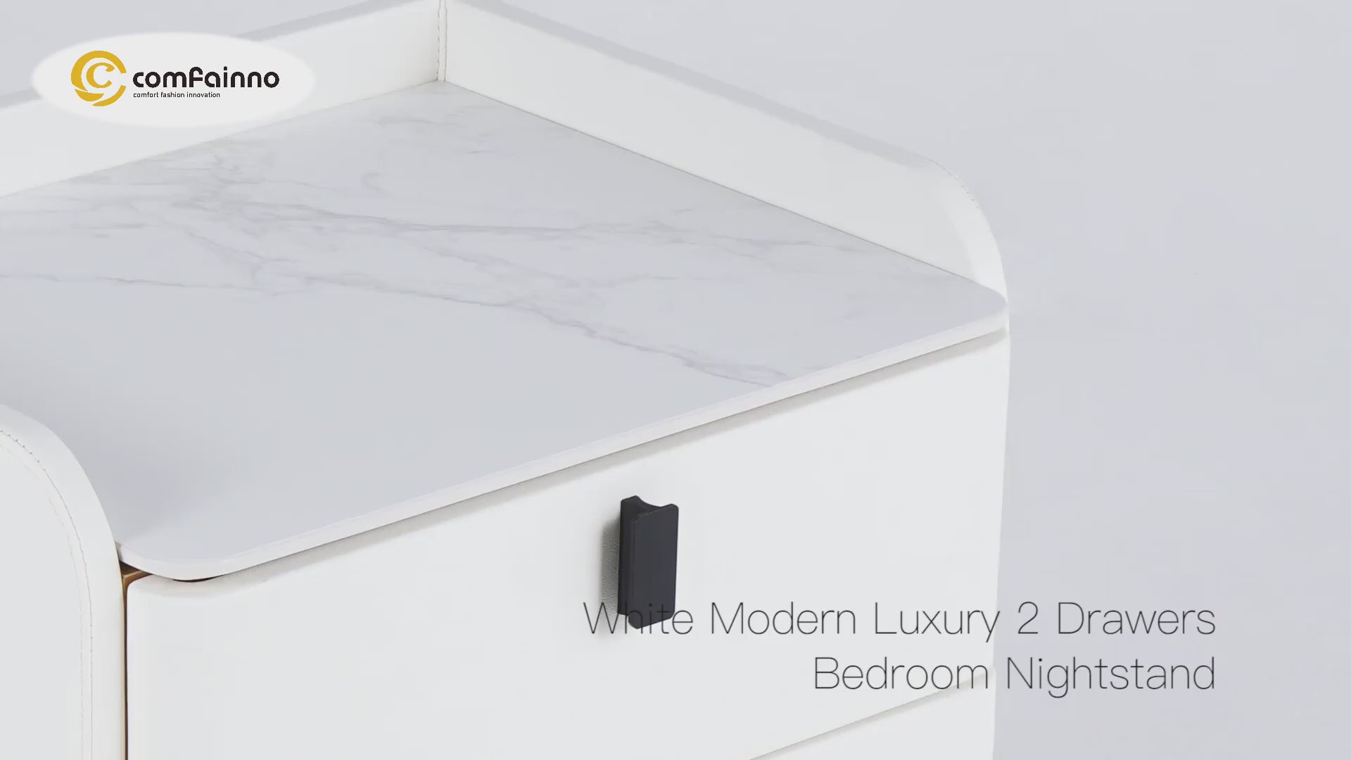 Modern Luxury 2 Drawers Bedroom Nightstand Sintered Stone Bedside Table White