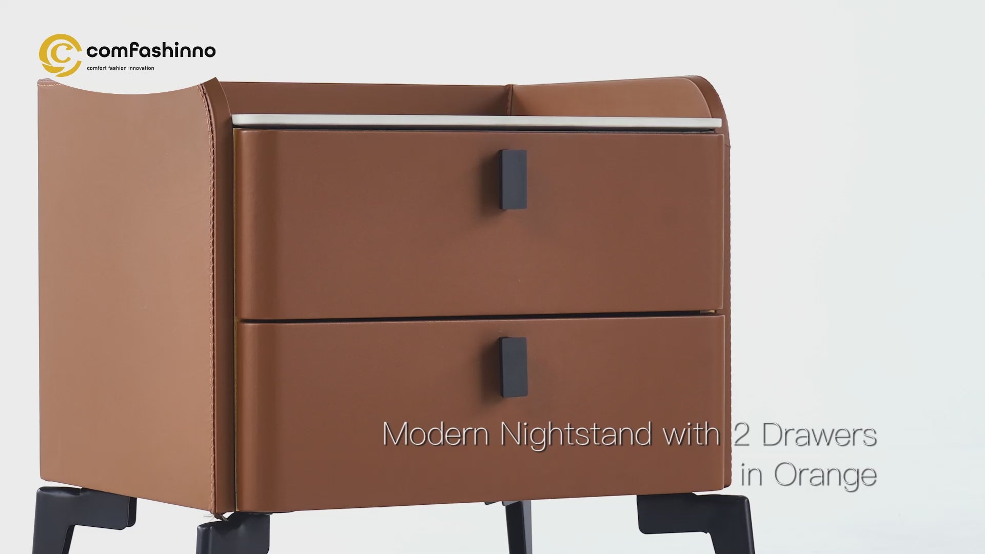 Modern Luxury 2 Drawers Bedroom Solid Wood Nightstand Sintered Stone Bedside Table Brown