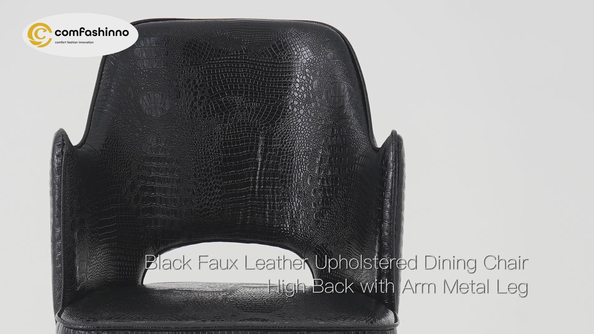 Black Faux Leather Upholstered Dining Chair High Back with Arm Metal Leg Black & Gold