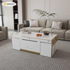 White Modern Lift Top Coffee Table Set with Storage & Stools Extendable Accent Table White