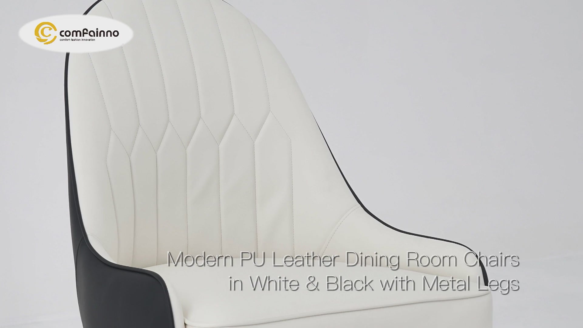 Modern PU Leather (Set of 2) Dining Chairs with Metal Legs White & Black