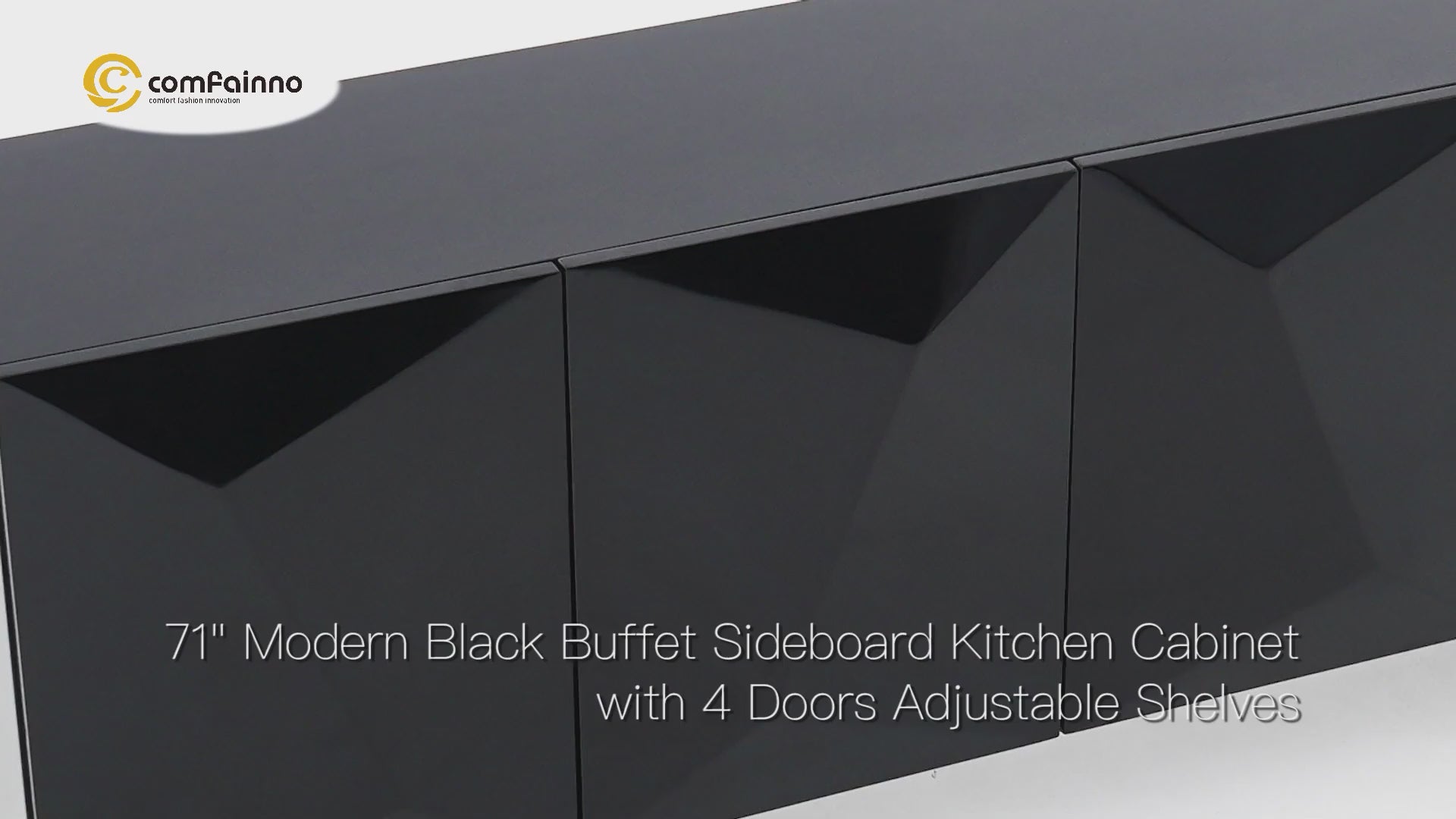 Modern Buffet Sideboard Kitchen Cabinet with 4 Doors Adjustable Shelves Black