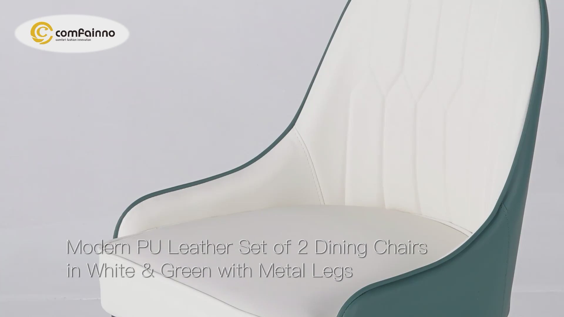 Modern PU Leather (Set of 2) Dining Chairs with Metal Legs White & Green