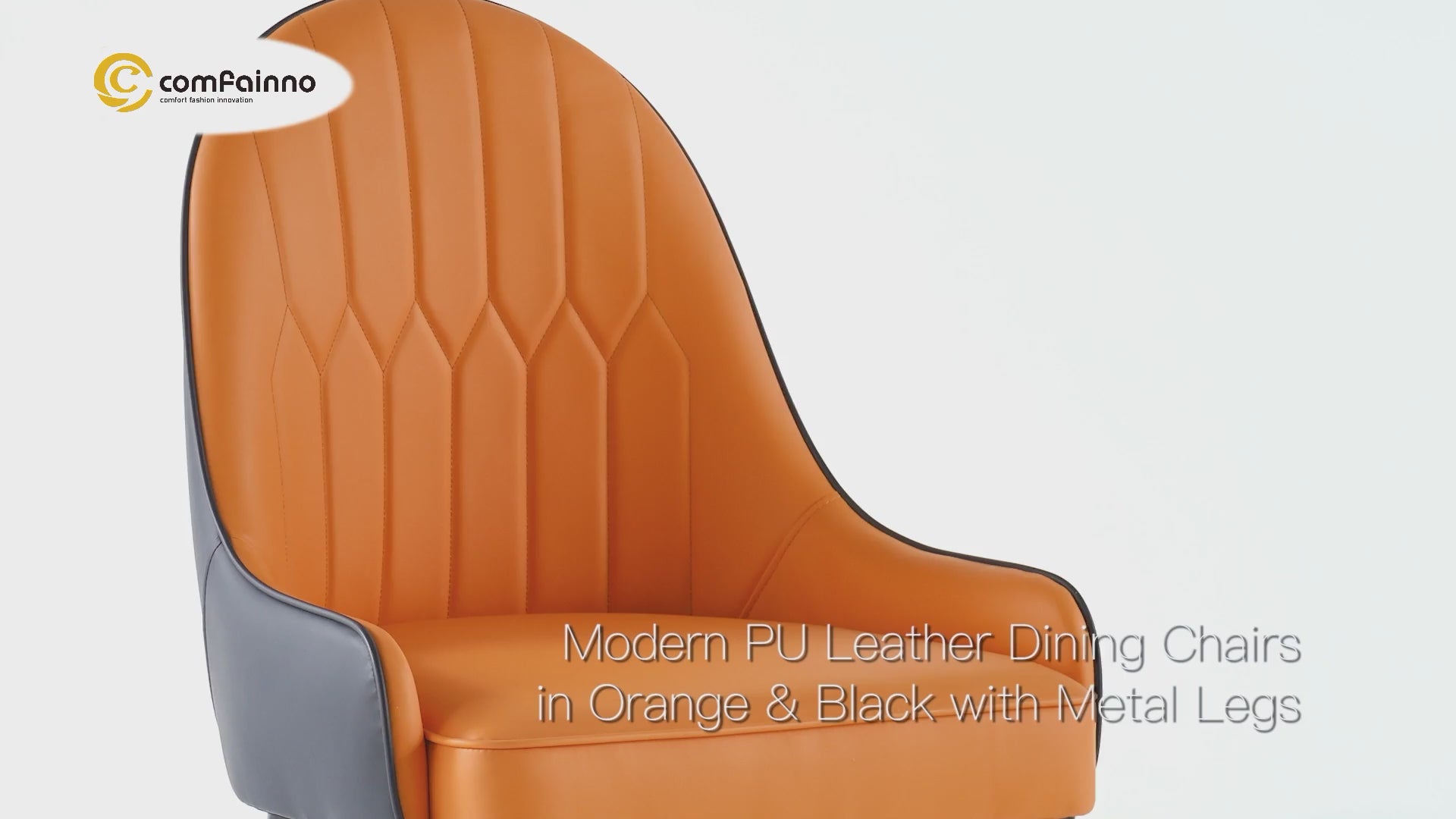 Modern PU Leather (Set of 2) Dining Chairs with Metal Legs Orange & Black