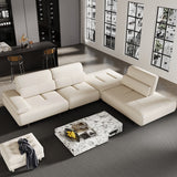 Beige Modular Sofa and Reclining Sectional Couch with Adjustable Armrest & Backrest White